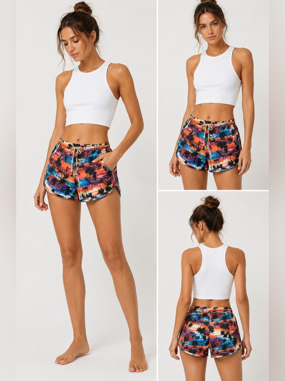 Women's Board Shorts Sunset Palms Beach Swim Shorts Bathing Suits Size M